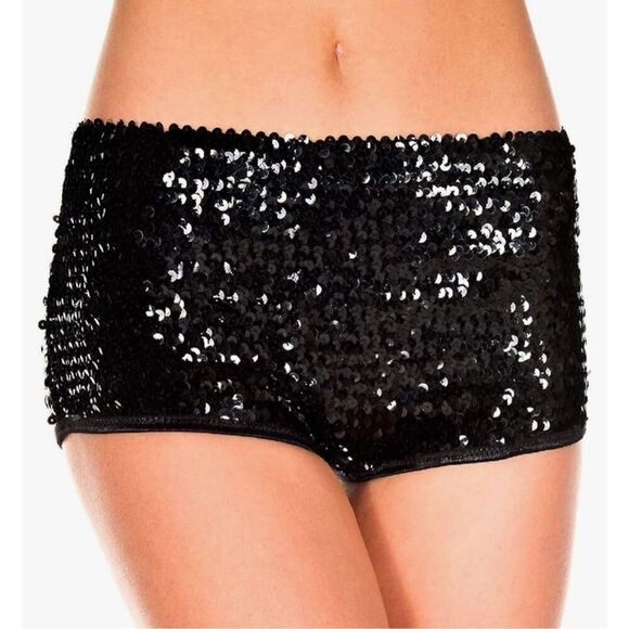 NEW Black MUSIC LEGS Sequined Booty Shorts One Size - Picture 1 of 2